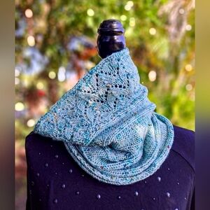 Hand Crafted OOAK Contemporary Lace Striped Blue Knit Cowl Neckwarmer